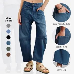 Flowyair Womens Barrel Jeans High Waisted Baggy Boyfriend Wide Leg Denim Pants with Pockets