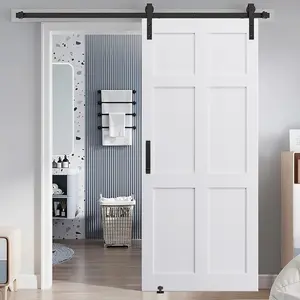 CRAZY ELF 36" x 80" Six Paneled Real Primed Door Slab + 6.6FT Barn Door Sliding Hardware + Adjustable Floor Guider + Pull Handle, DIY Unfinished Paneled Door, Modern Interior Barn Door, Water-proof