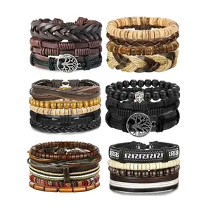 Men's and women's woven leather bracelets, fashionable leather wristbands stackable bracelet set, unique fashion accessories suitable for various occasions