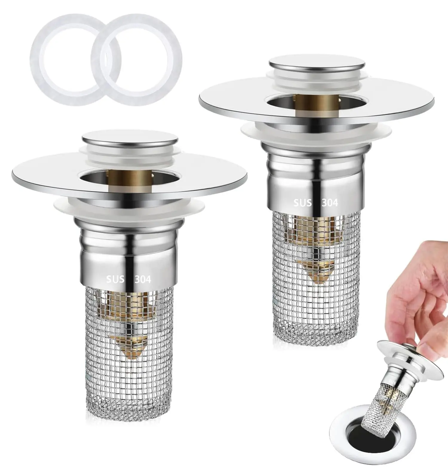 Stainless Steel Bathroom Sink Stopper, 1/2Counts Anti-odor Basin Bouncing Core, Pop UpBathroom Sink Plug, Sink Drain Stopper forBathroom Bathtub, Home Goods