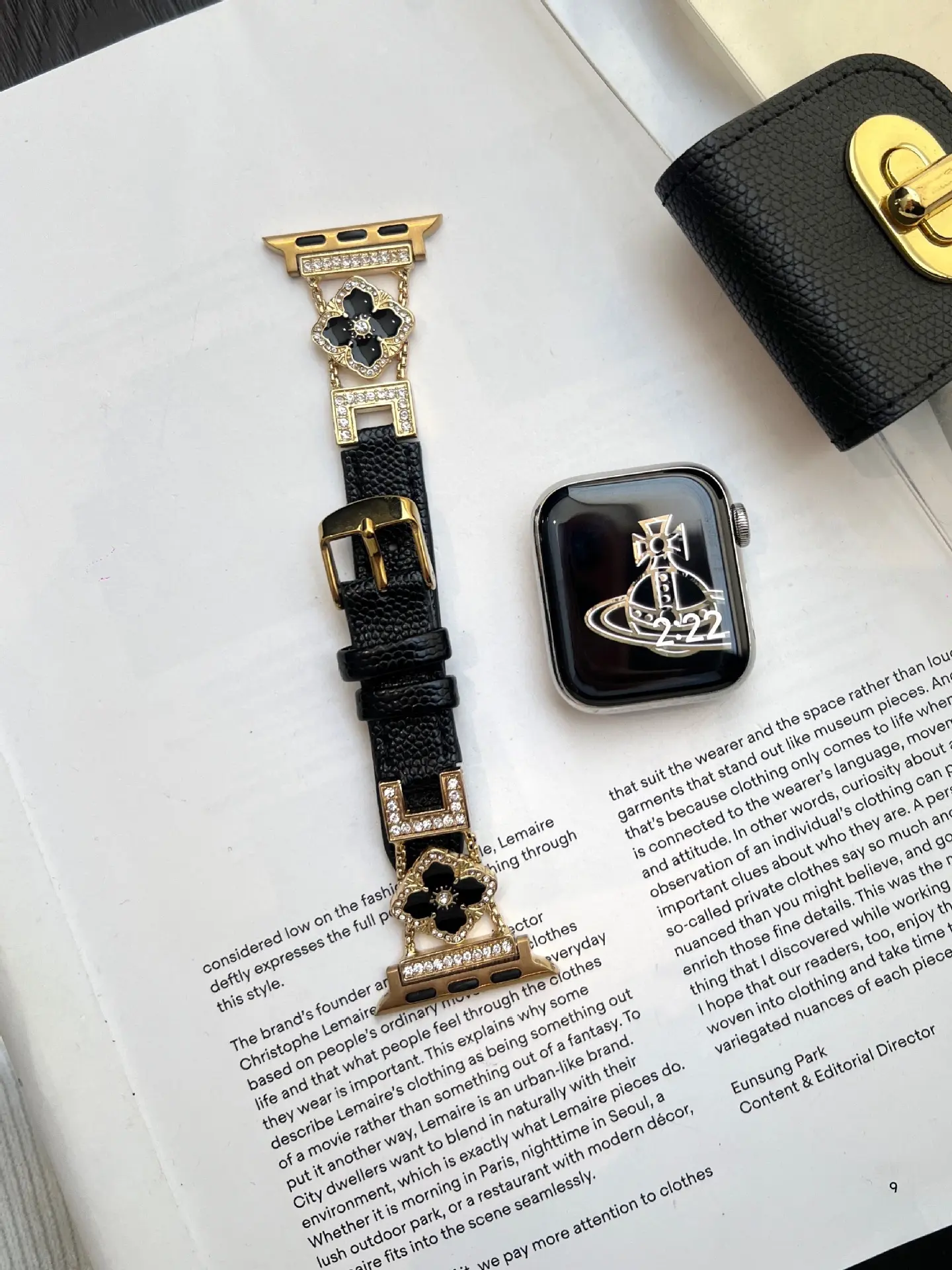 Apple Watch Strap Black Gold Microfiber Leather Compatible with Series 10/9/8/SE/7/6 Ultra 38mm 40 41 42 44 45 46 49mm Women's Fashion Bracelet Accessories