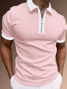 Men's Spring Summer Outfits Colorblock Polo Neck Short Sleeve T-Shirt for Daliy Wear, Half Zip Design, Classic Golf T Shirts Gym Wear Sport Casual Wear, Essential Men's Wardrobe Item.