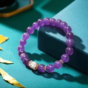 1pc Natural Amethyst Crystal Bracelet, Lavender Dream Handmade Men's and Women's Fashion Jewellery, Secret Message Jewelry Gifts from the Dionysus, Ideal For Daily Wear Or Special Occasions for Giving to Friends/Loved/Family