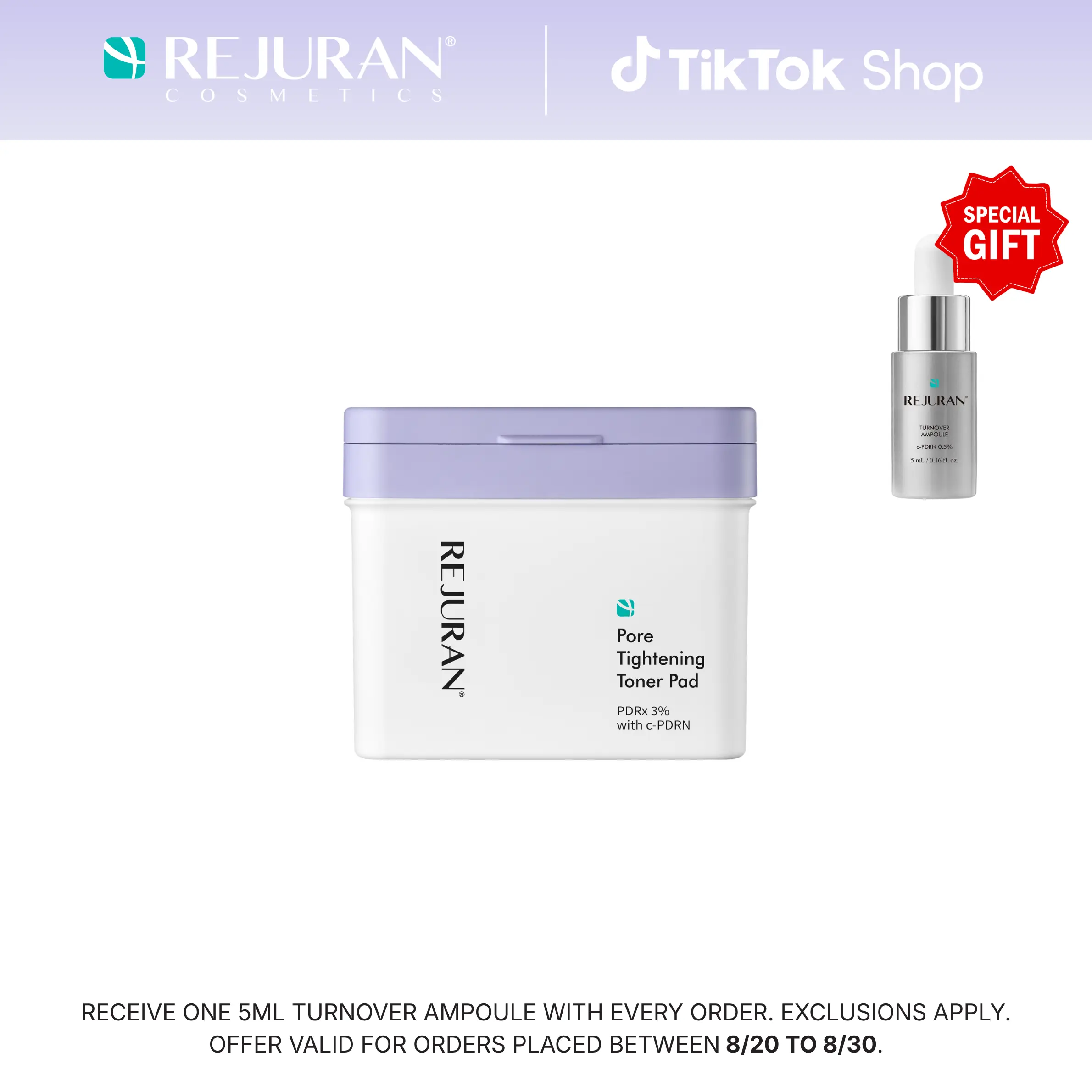 REJURAN Pore Tightening Toner Pad, PDRx 3% with DOT c-PDRN – Exfoliating Pads with AHA BHA PHA for Daily Pore Cleansing, Oil-Moisture Balance & Cooling Care, Smoother-Looking Skin, Korean Skincare