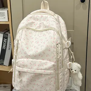 1pc  Women's casual printed backpack with large capacity, zipper closure, and free pendant. Fashionable, versatile, cute, and trendy. Suitable for students going to school, campus, commuting, and traveling. Women's backpack