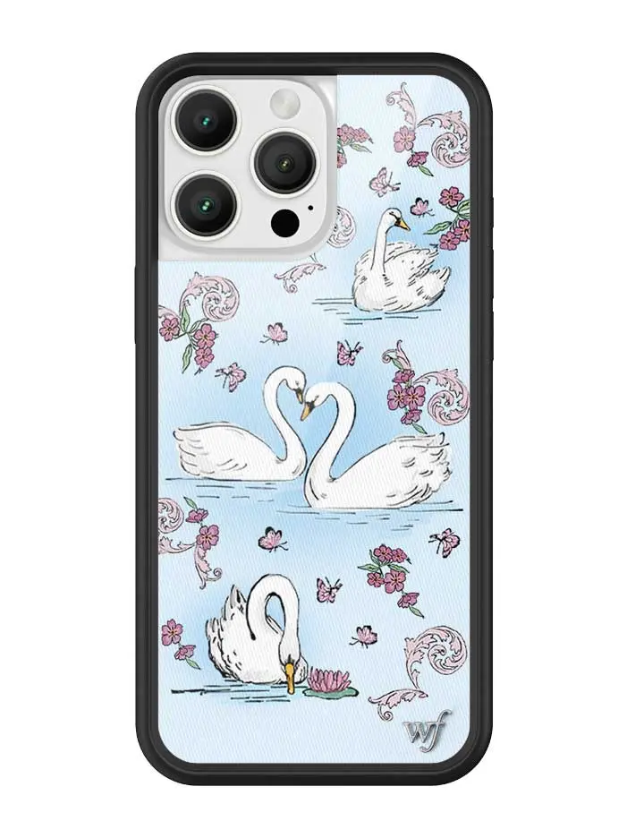 Swan Lake | Limited Edition Trendy iPhone Case | Raised Protective Black Bumper | Women Owned Small Business | Water Blue Background White Swans Red and Pink Roses | Safety Casing Protective | Gift for Her