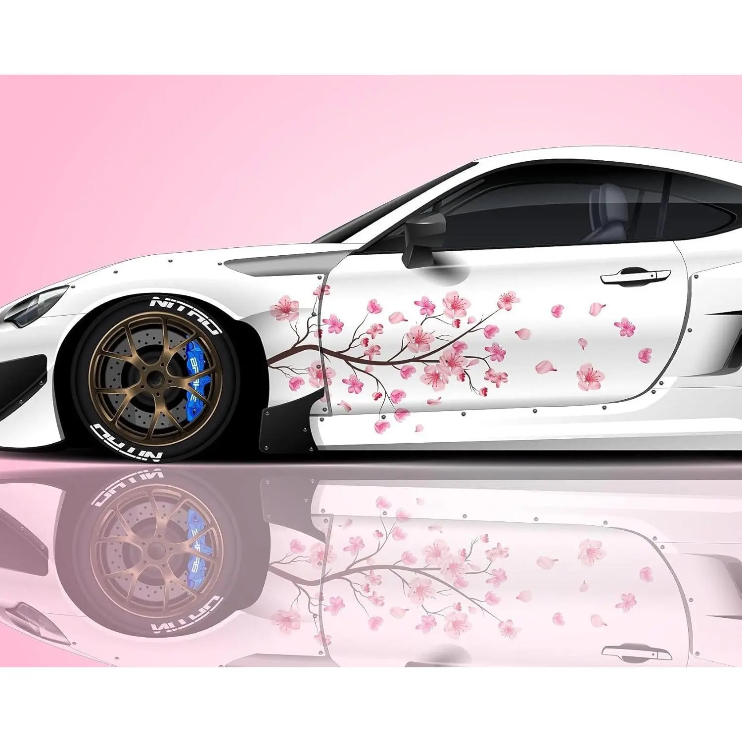 62.9x22.6in Universal-Size 2-Piece Reusable Vinyl Sakura Japanese-Themed Car Stickers, Easy-Apply Large Exterior Vehicle Side Livery, Car Exterior Accessories Graphic, Car Accessories