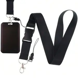 Plain Black ID Lanyard Badge Holder Cool Key Lanyard For Men Women For ID Badge Keychain Breakaway Neck Lanyard Strap For Keys,Black, ID Card Holder