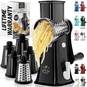 Zulay Kitchen Rotary Cheese Grater - Manual Cheese Shredder with 5 Interchangeable Stainless Steel Blades & Strong Suction Base for Veggies & More Zulay Kitchen Rotary Cheese Grater - Manual Cheese Shredder with 5 Interchangeable Stainless Steel Blades & Strong Suction Base for Veggies & More