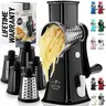 Zulay Kitchen Rotary Cheese Grater - Manual Cheese Shredder with 5 Interchangeable Stainless Steel Blades & Strong Suction Base for Veggies & More