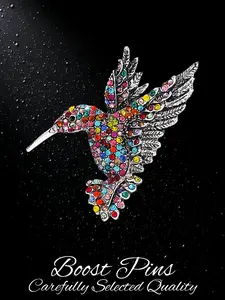 Silver Tone Multicolor Crystal Hummingbird Brooch for Women, Sparkling Rainbow Rhinestone Bird Lapel Pin, Alloy Statement Brooch, Fashion Jewelry for Coat Scarf, Birthday Gift for Her