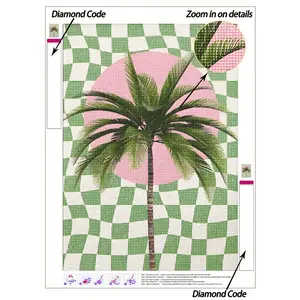 5D DIY Diamond Painting | Tropical Beach Landscape Diamond Painting Kit. Grid Art Plant Painting. High-Definition Diamond Painting Art, Handmade Decorative Painting, Full Mosaic Craft Kit, Exercising DIY Skills And Concentration