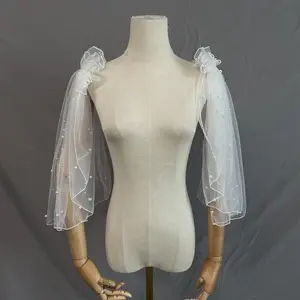 Pearled Shoulder Veil, Detachable Shoulder Decor, Princess Sleeves, With Pins, Detachable Sleeves For Wedding Dress