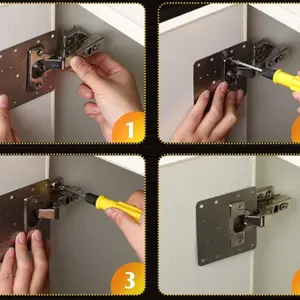 Hinge Repair Board for Kitchen Cabinets, Stainless Steel Hinge Repair Kit, Includes Fixing Screws, Protects Wooden Cabinet Doors
