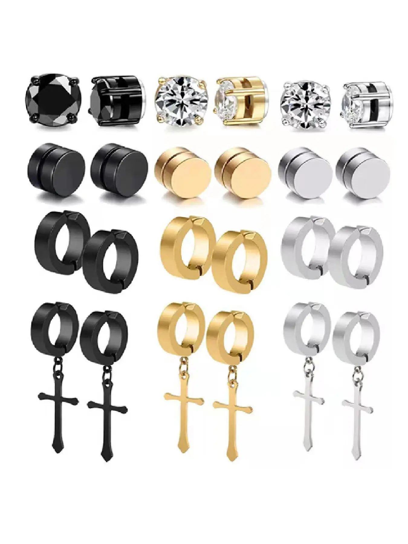 Crystal Magnetic Stud Earrings & Clip-ons - Unisex, Minimalist-Style Rhinestone-Embellished Studs; Punk-Style Round Zircon Magnetic Earrings-Wearable Without Piercings; Fashion Jewelry for Men and Women; Versatile Earrings.