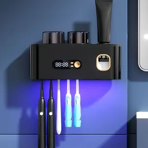 UV Sanitizing Toothbrush Holder, Wall-Mounted Multi-Function Toothbrush Storage Rack with Automatic Toothpaste Dispenser, Portable Smart Electric Toothbrush Stand for Home Bathroom