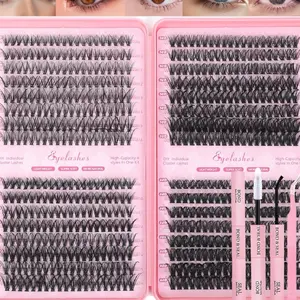 Lash Clusters Kit, 640 Pcs Eyelashes Clusters Extensions Kit 9-16mm Individual Lashes D Curl Fluffy Wispy False Eyelashes Thin Band with Bond Seal Tweezers Brush DIY (30D+40D+50D+60D Kit 9-16mm)