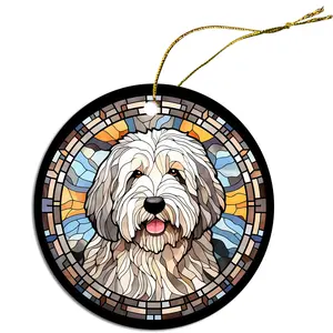 Dog Breed Christmas Ornament Stained Glass Style, "Old English Sheepdog"