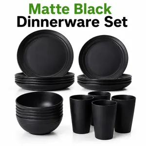 ONESHOW HOME 16PCS Wheat Straw Dinnerware Set Unbreakable Plates Bowls Cups and Cutlery Microwave Safe for Camping RV Mid Year Sale Deals For You