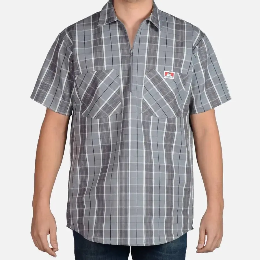 Ben Davis Short Sleeve Plaid 1/2 Zip Shirt Menswear Tops Man Checked