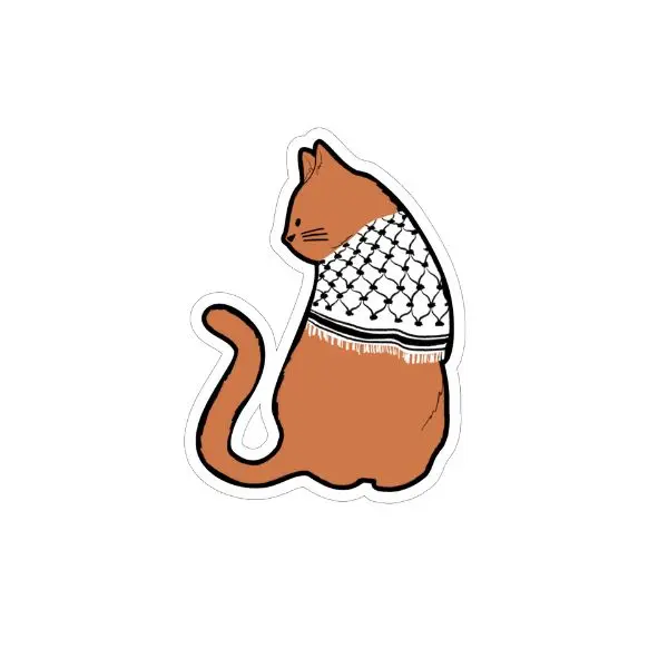 Palestinian Catfiyyeh Sticker, Cute Cat Kuffiyeh Art Vinyl Decal, Aesthetic Cultural Design Sticker, Waterproof Decoration for Laptop, Phone, Notebook, Journal, Meaningful Gift