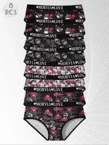 Women's Gothic Rose Skull Print Set, Floral Print Panty, High Waisted Panties, Breathable Comfortable Sexy Design, Perfect Halloween Gift for Her