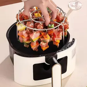 304 Stainless Steel Vertical Grill + 24 Skewers, Suitable for 3QT-6QT Air Fryers And Ovens, Essential for Kitchen And Outdoor Barbecues, Heats Evenly And Is Less Likely to Burn, Ideal for Grilling Meats And Vegetables
