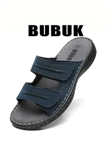 BUBUK Men's Fashion Low-Top Slip-On Sandals, First Layer Cowhide Leather, Outdoor Casual Hiking Shoes, Summer Breathable Non-Slip Thick Sole