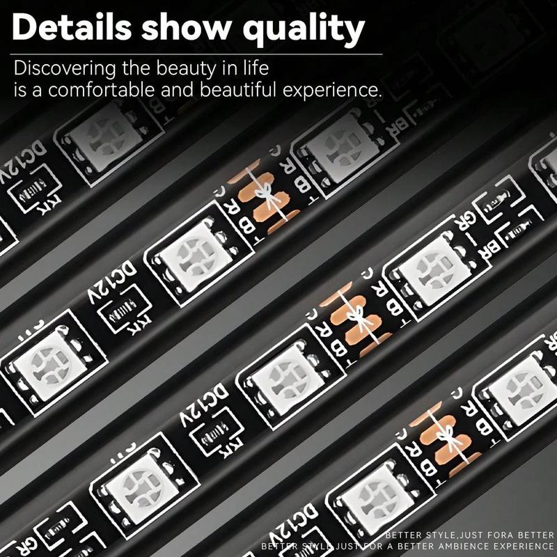 Car LED Strip Lights 4Pcs 48 LED Interior Multicolor Music Car Strip Light Under Dash Lighting Kit with Sound Active Function Remote Controller DC 12V Dual Mode RGB Foot Lights