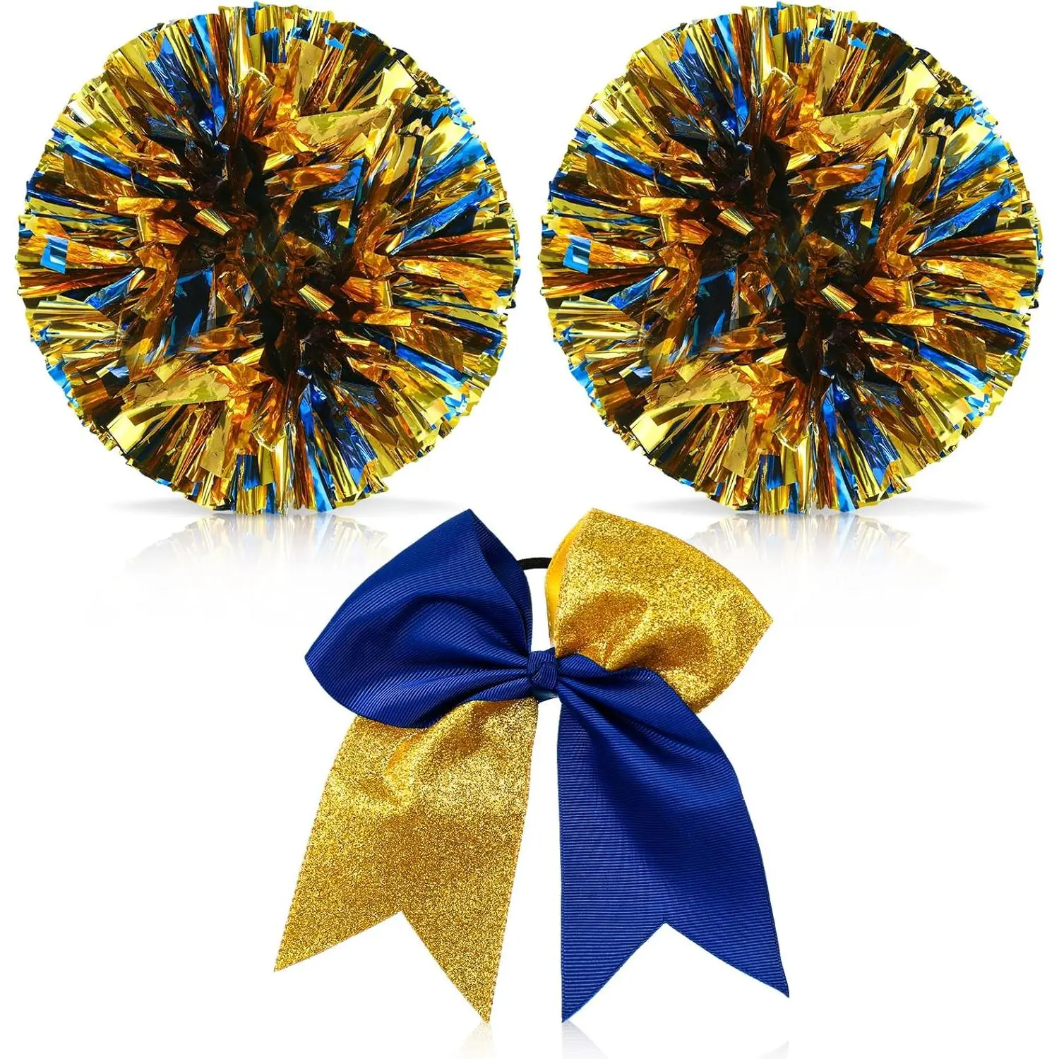 12 Inch Cheerleading Pom Poms and Large Cheerleader Hair Bow Large Metallic Cheer Cheerleader Pom Poms for Sports Team Spirit Cheering