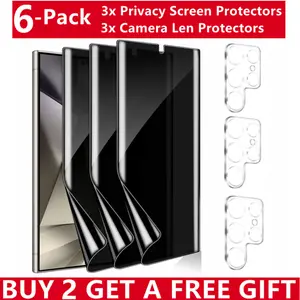 3Pcs Privacy Hydrogel Screen Protector + 3Pcs Camera Lens Protector for Samsung Galaxy S24 Ultra S24 S23 S22