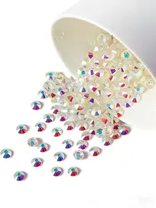 Flat Back Crystal Rhinestones Round Gemstones for Nail Art and Craft Glue Fixing, Bling Rhinestone Decoration, Transparent Ab, 1.3-6.0 Mm, SS3-SS30/1440-288 Pieces