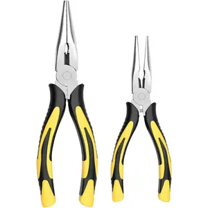 Long Needle Nose Pliers-6''&8'', Paper Clamp Precision, High Carbon Steel, Soft Grip with Wire Cutter, Long Nose Cutting Pliers for Home, Fishing, Jewelry, Crafts,2pcs