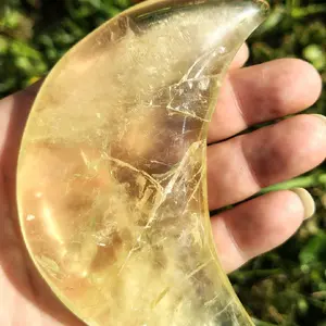 Citrine Moon Carving - Handcrafted Gemstone Decor for Home & Office