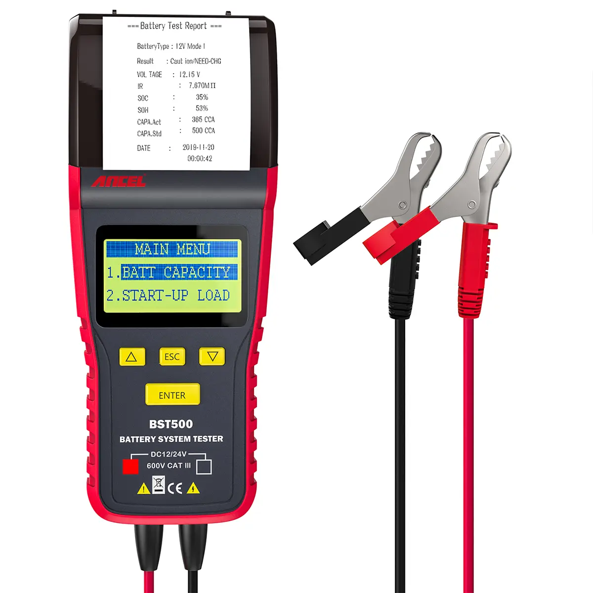 ANCEL Car Battery Testers BST500 12V 24V Automotive Battery Load Tester with Printer, 100-1700 CCA Car Battery Analyzer Cranking and Charging System Test for Car, Heavy Duty Truck, Motorcycle, RV, SUV