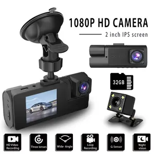 3 Lens Dash Cam HD 1080P Front Camera, Built-in 720P Camera, and 720 Rear Lens，Night Vision Loop Video.2-inch IPS Screen With 32 GB Memory Card