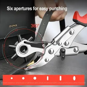 Rotary Punching Tool, Carbon Steel Leather Punching Pliers with Rotatable Head, Multi Size Punching Machine for Belt, Watch Strap, Eyelets, DIY Tools, Hand Tools