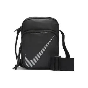 Nike Heritage Logo Zipper Synthetic Crossbody Bag For Men And Women In Black