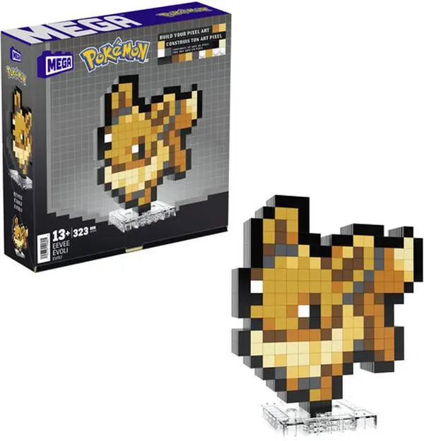MEGA BLOKS Pokemon Eevee Building Blocks Set, 323-Piece Pixel Art Collectible Building Toy