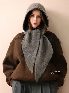 1PC Women's Casual Wool Knit Beanie Hat, Textured Warm Windproof Thermal Lined Cute Knitted Hooded Scarf Neck Warmer, Suitable For Dates, Daily Wear, Shopping, Traveling, Matching For Dress, Soft Warm Shawl