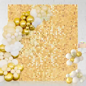 Sparkly Gold Giltter Backdrop Panels 24 Packs Shimmer Wall Backdrop for Party Wedding Birthday Engagement Parties Anniversary Decoration (6FTx4FT) Gift Light Artwork Banners Artwork Banners