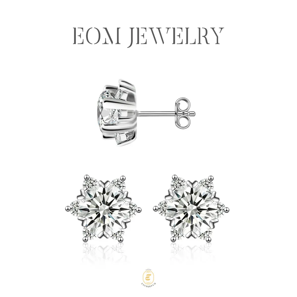 EOM Moissanite 0.5ct-3ct Ice Crystal Snowflake Earrings Silver-Plated, Earrings Silver-Plated Accessories, Chic Fashion Jewelry, Fashion Pairings, Ideal Gift for Any Occasion, Birthday Christmas Family Gifts, Wedding Engagement Anniversary Party Gift
