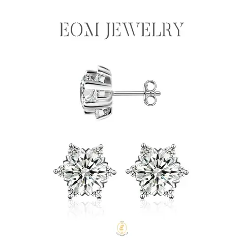 EOM Moissanite 0.5ct-3ct Ice Crystal Snowflake Earrings Silver-Plated, Earrings Silver-Plated Accessories, Chic Fashion Jewelry, Fashion Pairings, Ideal Gift for Any Occasion, Birthday Christmas Family Gifts, Wedding Engagement Anniversary Party Gift