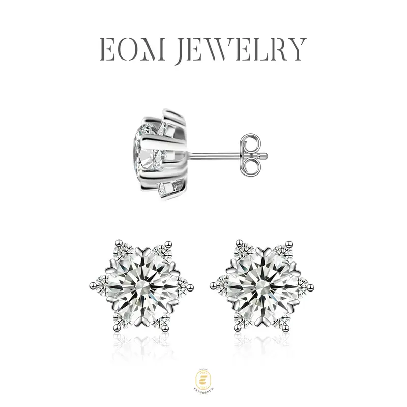 EOM Moissanite 0.5ct-3ct Ice Crystal Snowflake Earrings Silver-Plated, Earrings Silver-Plated Accessories, Chic Fashion Jewelry, Fashion Pairings, Ideal Gift for Any Occasion, Birthday Christmas Family Gifts, Wedding Engagement Anniversary Party Gift