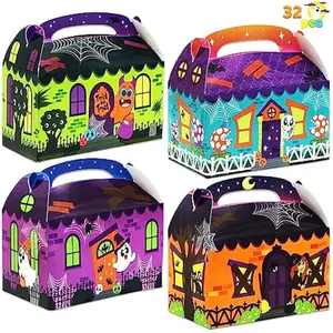 JOYIN 32 Pcs Halloween Candy Treat Boxes, House Cardboard Cupcake Cookie Goodie Boxes for Halloween Party Favor Supplies, Trick or Treat Classroom Exchange Goody Bags