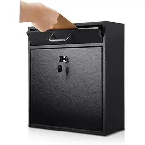 Locking Mailbox with Key for Outdoor 12 x 10.5 x 4.7 Inches Large Wall Mount Mail Box with Lock  Mail Drop Metal Collection Boxes Hanging Secure Postbox(Black)