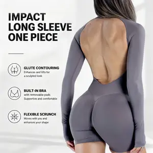 DEEFY Impact Long Sleeve One Piece Unitard Fitness Gym Bralette Soft Workout Activewear Minimalist