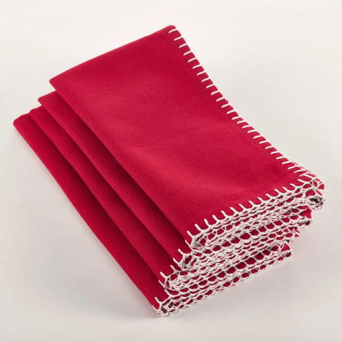 SARO 793.R20S Tableware 20 in. Square Whip-Stitched Design Red Napkins, Set of 4