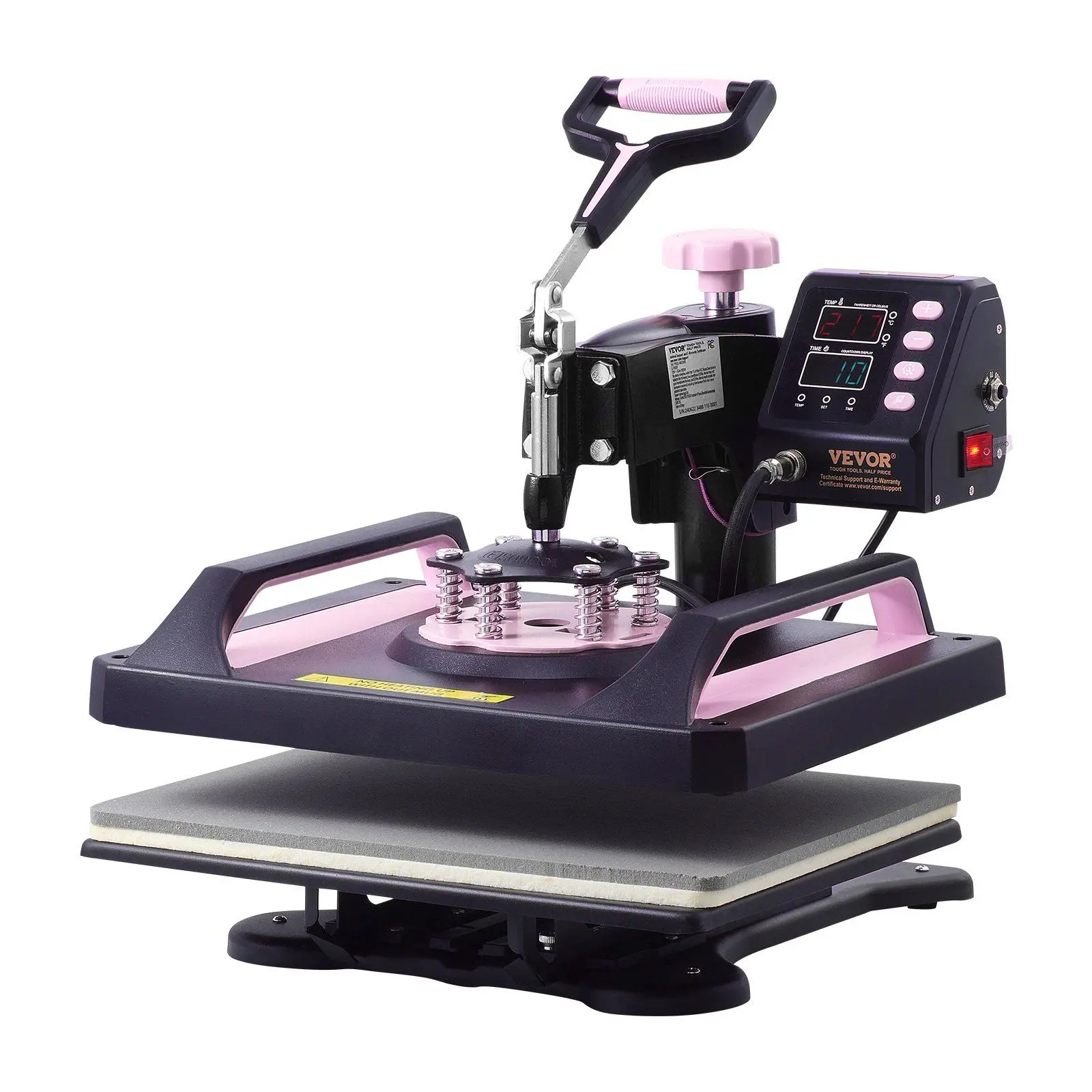 VEVOR 8-in-1 Heat Press Machine, 12x15 in for T-Shirts, 30oz Tumbler Tool, Compatible with Mugs, Ceramic Plates, Drawer-Friendly for Personalized Gifts, Black+Pink