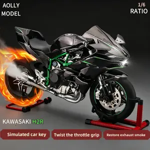 Kawasaki H2R Dynamic Edition 1:9 Motorcycle Model, Dynamic Motorcycle Alloy Model Spray Version Equipped with Exhaust Simulation, Alloy Design, Suitable for Gifts and Collectors, With Start Engine Function, Experience Realism, Alloy Motorcycle Decoration